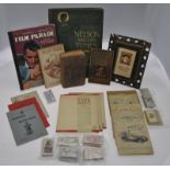 Various books, including Film Parade, Window Gardening and Nelson and His Times, cigarette cards,