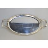 A Continental 800 grade oval tray with palmate-moulded rim and cast twin handles, 21 oz,