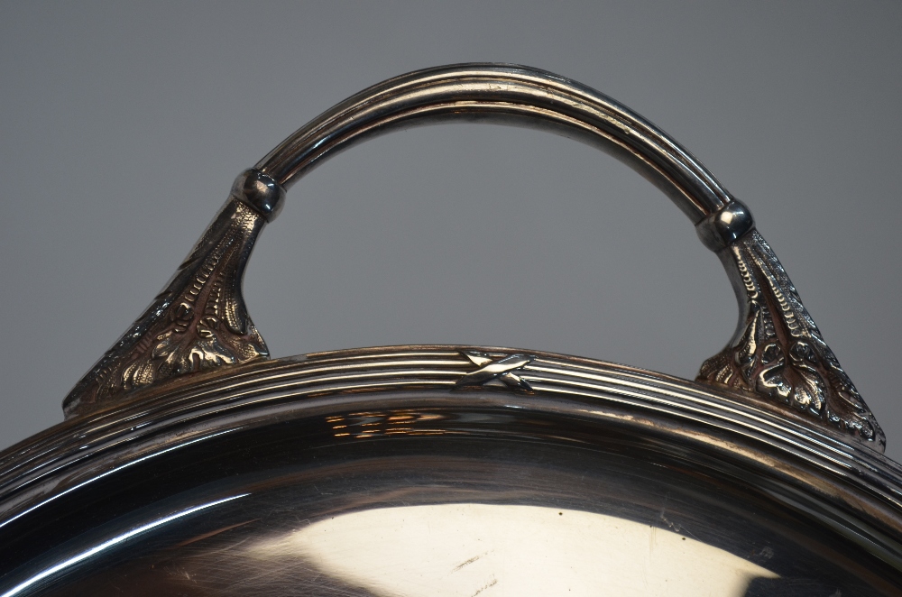 A large oval electroplated tray with reeded rim and twin handles, - Image 5 of 7