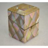 A cut glass ink bottle in mother of pearl diamond-veneered box, 8.