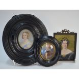 An oval portrait miniature of Queen Victoria, another of an early 19th century lady,