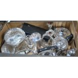 An electroplated trefoil-shell nut dish, to/w a kettle on stand, coffee pot,