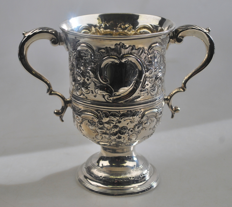 A George III silver loving cup with twin scroll handles, on stemmed circular foot, - Image 2 of 3