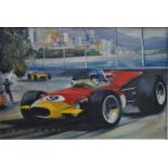 **Dion Pears (1929-85) - Monaco Grand Prix with Graham Hill behind the wheel, oil on board,