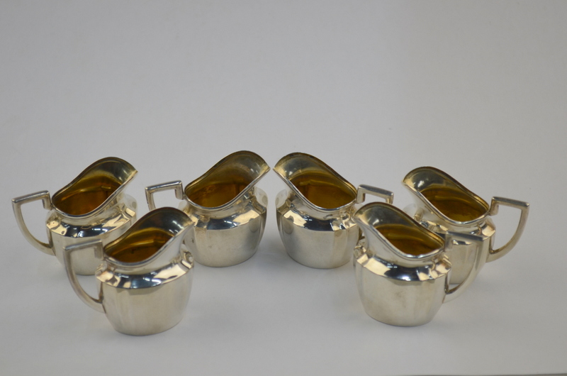 A set of six 800 grade miniature 'Amuse Bouche' jugs of classical form, 4.