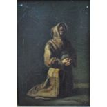 Follower of Francisco de Zurburan (1598-1664) - 'Franciscan monk Spanish', oil on card, 19 x13 cm,