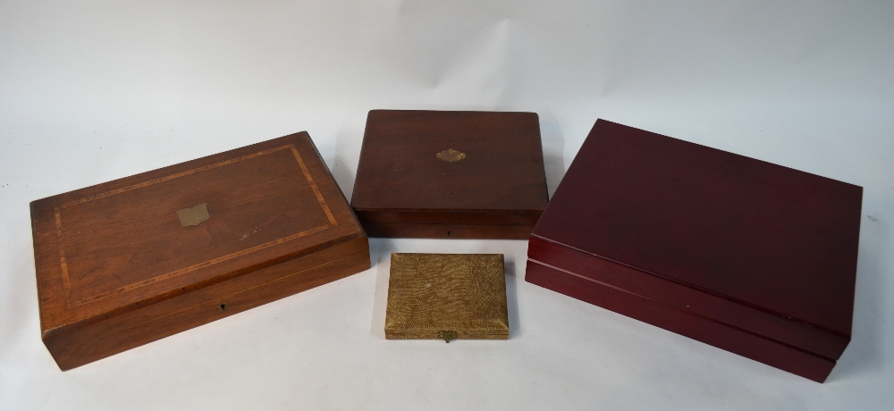 A Victorian mahogany-cased set of twelve each dessert knives and forks and an inlaid walnut canteen - Image 2 of 7