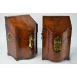 A pair of George III flame mahogany knife boxes,