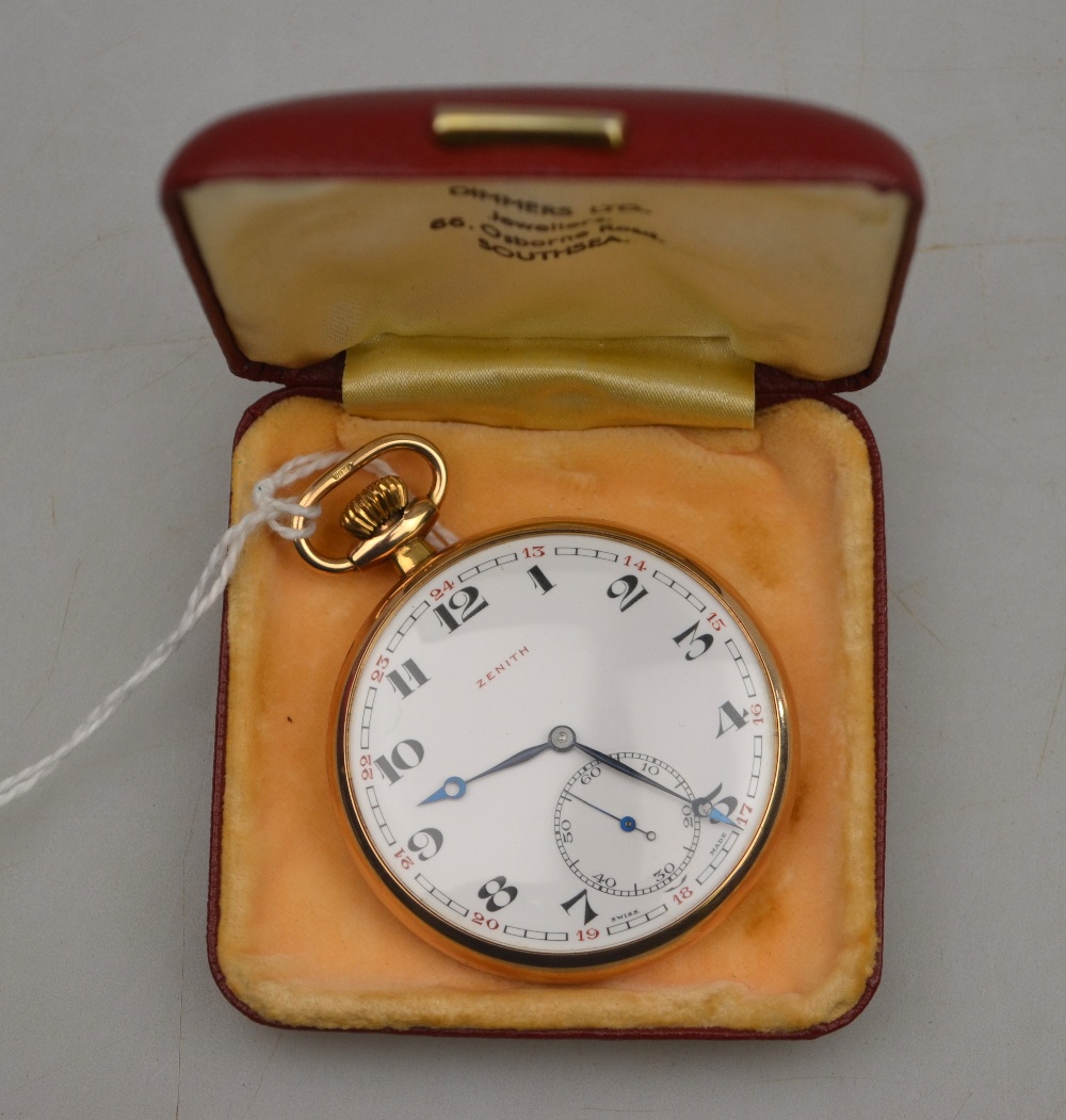 A gentleman's Zenith 9ct gold open-faced pocket watch with top-wind movement no.