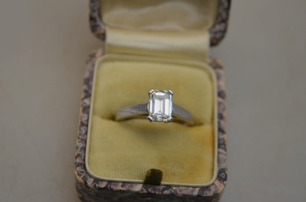 A single stone emerald cut diamond ring in 950 platinum four claw setting c/w GIA certificate - Image 4 of 5