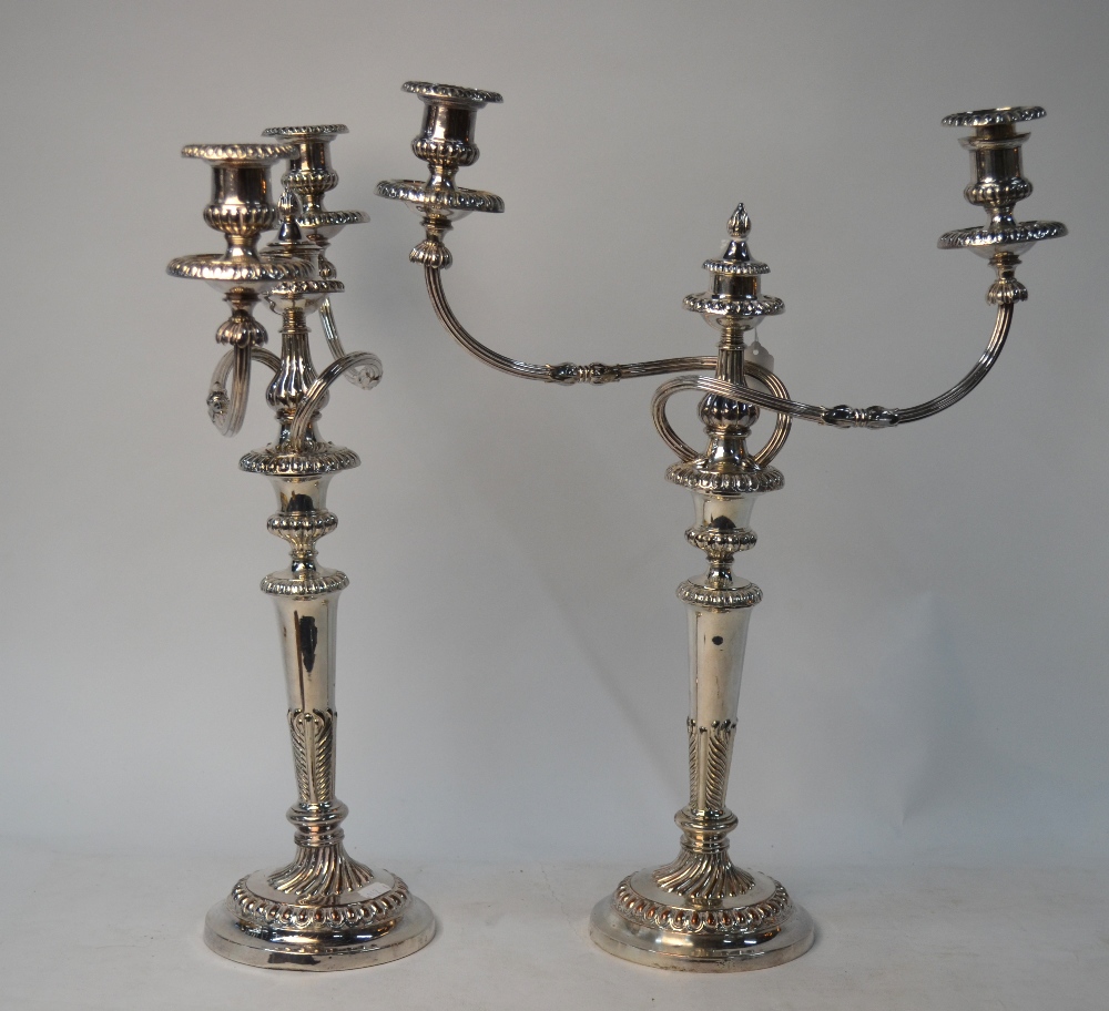 A pair of electroplated twin-branch candelabra on baluster pillars and circular bases - Image 2 of 8