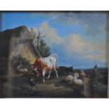 E Verboeckhoven attrib - A farmyard scene, oil on panel,