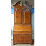 Arthur Brett & Sons Ltd, a fine quality Queen Anne style feather banded burr walnut bureau cabinet,