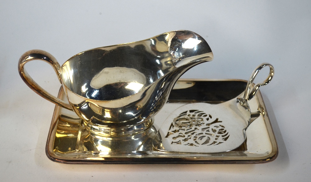 A quantity of plated table-wares, including continental dessert knives and forks, sauce boat, - Image 2 of 6