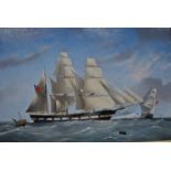 I Tudgay - The three-masted barque Sebastopol in two positions off Dover, oil on canvas,