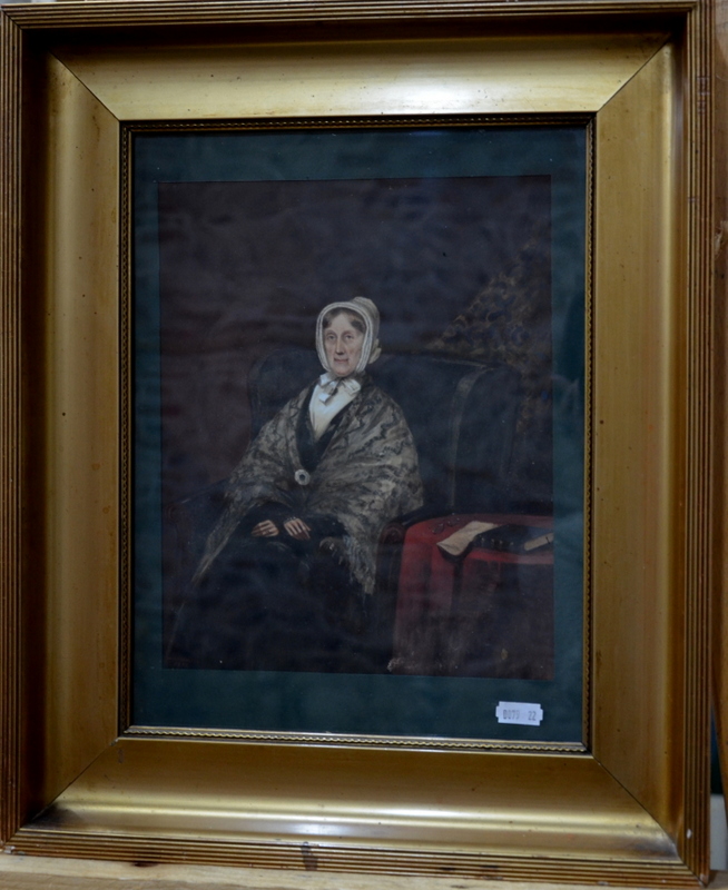 W Greenless - Lady seated beside a table, oil on card, signed and dated 1852 lower right, - Image 2 of 4