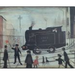 ** Laurence Stephen Lowry (1887-1976) - Level crossing with train, print,