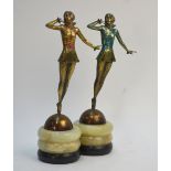 Two small Art Deco period gilt-patinated bronze figures of dancing girls on points,