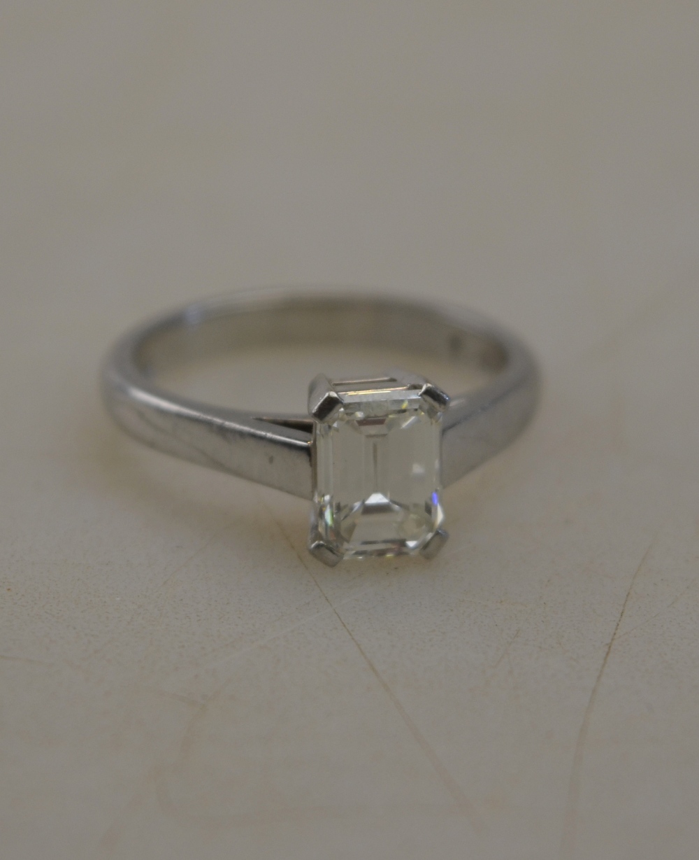 A single stone emerald cut diamond ring in 950 platinum four claw setting c/w GIA certificate - Image 2 of 5