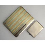 An engine-turned silver cigarette case with overlaid gold striped decoration, Mappin & Webb,