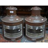 A pair of Comet copper 'Port' and 'Starboard' quadrant lamps with electric fittings,