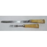Horse racing - An unusual and large ham-carving knife and fork with black steel blade and