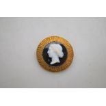 An agate cameo of a young female applied to agate background,