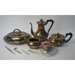 An Elkington plate half-reeded four-piece tea/coffee service, to/w an oval entree dish and cover,