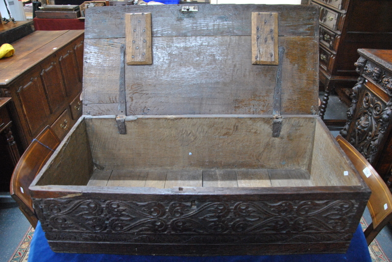 A 17th century six plank oak bible box, - Image 2 of 3