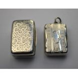 A Victorian silver fob vinaigrette with engraved case,