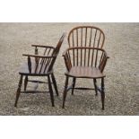 A matched pair of 19th century elm Windsor armchairs with turned legs (2)