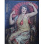 Emil Englerth (b 1882) - Swinging twenties - portrait of a young lady wtih a fan, oil on canvas,