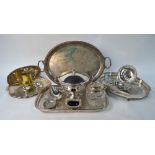 Four electroplated trays, a tureen, vases,