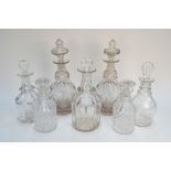 A pair of early 19th century lead crystal decanters of mallet form to/w a smaller 19th century