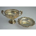 An Edwardian pierced silver stemmed sweetmeat bowl, Walker & Hall 1907, to/w a small pierced bowl,