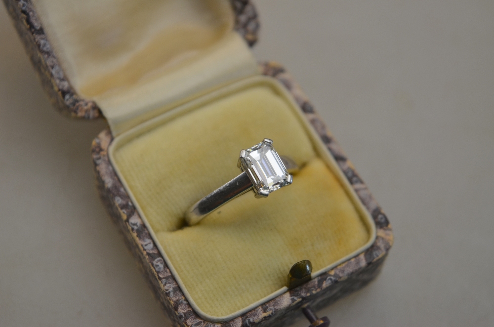 A single stone emerald cut diamond ring in 950 platinum four claw setting c/w GIA certificate - Image 5 of 5