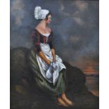 English school - The long wait - a sailors sweetheart gazing out to sea, oil on canvas,