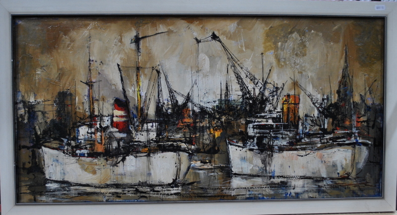Didier Grandt - The Hamburg Harbour, oil on canvas, signed and dated '67 lower right, 40 x 78 cm, - Image 2 of 4