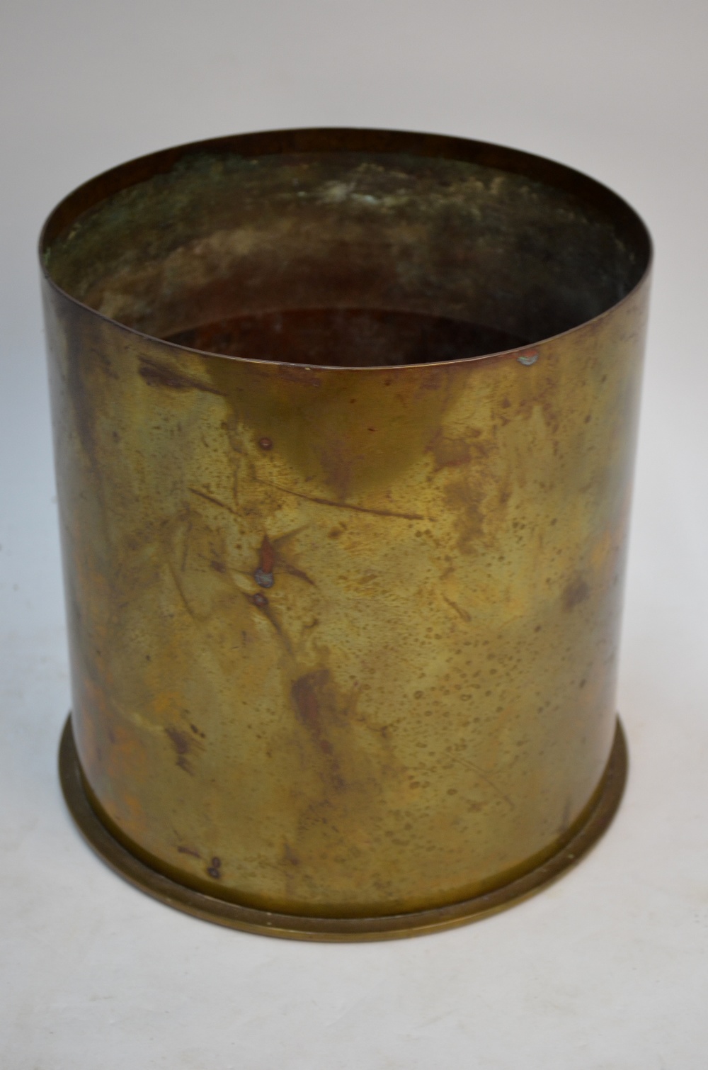 A WW1 (or earlier) German 21 cm (8") brass Howitzer shell-case stamped 'Patronenfabrik Karlsruhe