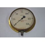 A large brass Bourdon Pressure Gauge by Ruston & Hornsby, Lincoln,