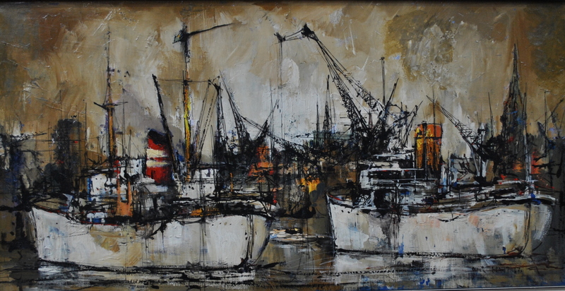 Didier Grandt - The Hamburg Harbour, oil on canvas, signed and dated '67 lower right, 40 x 78 cm,