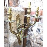 A pair of Georgian style brass three branch wall sconces to/w a pair of twin branch sconces (4)