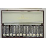A cased set of silver 'Tichborne Spoons' - nine teaspoons with figural finials, London 1979, Ltd.
