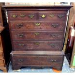 An early 18th century oak chest on stand,