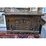 A small oak plank hall chest trunk,