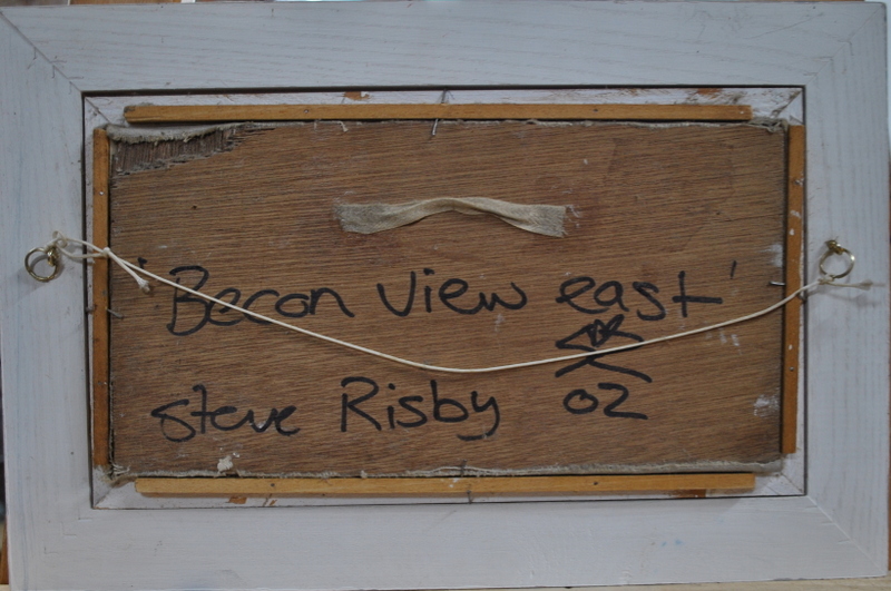 Steve Risby - 'Becon view east', oil on board, signed and dated 02 to lower right, 14.5 x 28. - Image 4 of 4