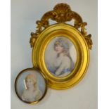 An oval portrait miniature on ivory of a young lady, in gilt frame,