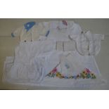 Two Victorian nightgowns, two child's romper suit tops,