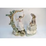 Two Lladro figures - Girl seated with a dog on her lap,