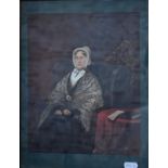 W Greenless - Lady seated beside a table, oil on card, signed and dated 1852 lower right,